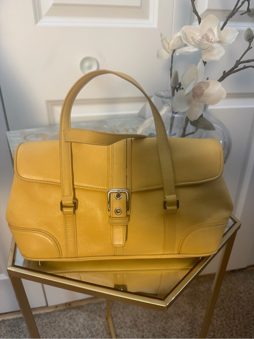 Coach y2k vtg Hampton lemon Yellow Leather Top-Handle Satchel